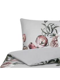 Pościel z satyny bawełnianej Blossom, Jasny szary, z motywem kwiatów, 135 x 200 cm + 1 poduszka 80 x 80 cm