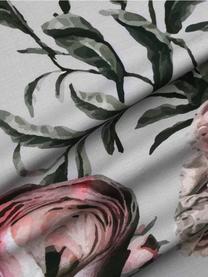 Baumwollsatin-Bettwäsche Blossom mit Blumen-Print, Webart: Satin Fadendichte 210 TC,, Hellgrau, Beigetöne, 135 x 200 cm + 1 Kissen 80 x 80 cm