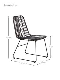 Polyrotan stoel Providencia, Zitvlak: polyethyleen vlechtwerk, Frame: gepoedercoat metaal, Zwart, B 47 x D 63 cm