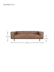 Leder-Sofa Abigail (3-Sitzer) in Braun mit Metall-Füßen, Bezug: Lederfaserstoff (70% Lede, Beine: Metall, lackiert, Leder Braun, B 230 x T 95 cm