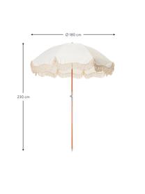 Ombrellone pieghevole con frange Retro, Struttura: legno laminato, Rivestimento: poliestere, Frange: cotone, Bianco crema, Ø 180 x Alt. 230 cm