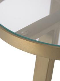 Mesa auxiliar Fortunata, tablero de cristal, Tablero: vidrio endurecido, Estructura: metal cepillado, Transparente, dorado, Ø 40 x H 51 cm