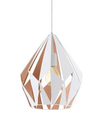 Scandi hanglamp Carlton, Lampenkap: gelakt staal, Baldakijn: gelakt staal, Wit, goudkleurig, Ø 31 x H 40 cm