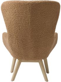 Fauteuil à oreilles en peluche pieds en bois Wing, Peluche caramel, larg. 77 x prof. 89 cm