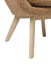 Fauteuil à oreilles en peluche pieds en bois Wing, Peluche caramel, larg. 77 x prof. 89 cm