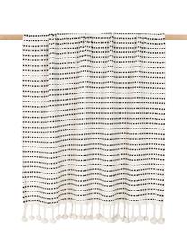 Manta con pompones Molly, 100% algodón, Blanco crema, An 130 x L 170 cm