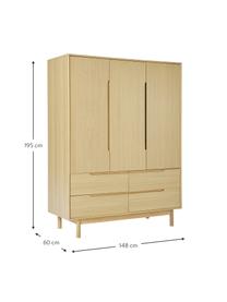 Kleiderschrank Cassy, 3-türig, Beine: Eichenholz, massiv, Helles Holz, B 148 x H 195 cm