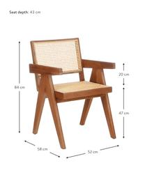 Sedia con braccioli e intreccio viennese Sissi, Struttura: legno di quercia massicci, Seduta: rattan, Rattan, legno di quercia scuro, Larg. 52 x Prof. 58 cm