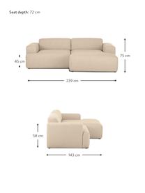 Hoekbank Melva (3-zits), Bekleding: 100% polyester Met 35.000, Frame: massief grenenhout, FSC-g, Poten: kunststof, Geweven stof donkerbeige, B 239 x D 143 cm, hoekdeel rechts