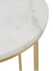 Runder Marmor-Beistelltisch Alys, Tischplatte: Marmor, Gestell: Metall, pulverbeschichtet, Weiß, marmoriert, Goldfarben, Ø 40 x H 50 cm