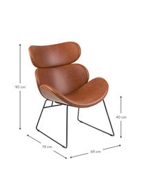 Fauteuil lounge en cuir synthétique Cazar, Cognac, noir, larg. 69 x prof. 79 cm