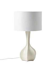 Große Tischlampe Kash mit Keramikfuß, Lampenschirm: Leinen, Lampenfuß: Keramik, Weiß, Cremeweiß, Ø 38 x H 68 cm