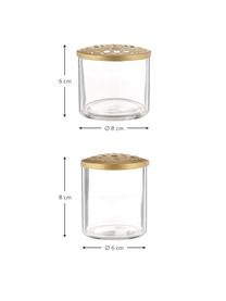 Set de jarrones pequeños con tapadera Kassandra, 2 uds., Jarrón: vidrio, Transparente, latón, Set de diferentes tamaños