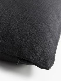 Bavlněný povlak na polštář s ozdobným prošíváním Terre, 80 % bavlna, 20 % len, Černá, Š 30 cm, D 50 cm