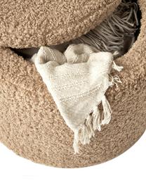 Tabouret en tissu bouclé avec coffre Alida, Tissu peluche brun, Ø 50 x haut. 42 cm