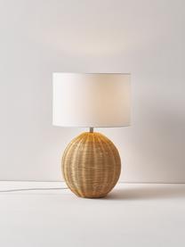 Grande lampe à poser avec pied en rotin Magnus, Blanc, brun clair, Ø 32 x haut. 51 cm