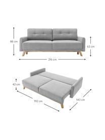 Sofa rozkładana z aksamitu z miejscem do przechowywania Balio (3-osobowa), Tapicerka: 100% aksamit poliestrowy , Nogi: drewno naturalne, Jasnoszary aksamit, S 216 x G 102 cm