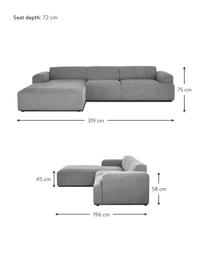Cord-Ecksofa Melva (4-Sitzer), Bezug: Cord (92% Polyester, 8% P, Gestell: Massives Kiefernholz, FSC, Füße: Kunststoff, Cord Grau, B 319 x T 196 cm, Eckteil links