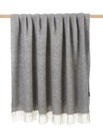 Coperta in lana con motivo a spina di pesce e frange Tirol-Mona, Grigio, Larg. 140 x Lung. 200 cm
