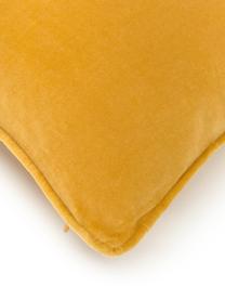 Federa arredo in velluto in giallo ocra Dana, 100% velluto di cotone, Giallo ocra, Larg. 30 x Lung. 50 cm