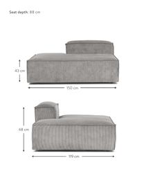 Chaise longue module Lennon van corduroy, Bekleding: corduroy (92% polyester, , Frame: massief grenenhout, multi, Poten: kunststof, Corduroy grijs, B 150 x H 68 cm, rugleuning rechts
