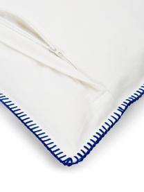 Funda de cojín bordada Folk, 100% algodón, Azul, blanco, An 45 x L 45 cm