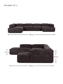 Canapé lounge modulable cuir recyclé Lennon, Cuir brun-gris, larg. 418 x prof. 68 cm, méridienne à gauche