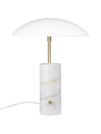 Lampada da tavolo con base in marmo Mademoiselles, Paralume: metallo rivestito, Base della lampada: marmo, Bianco, marmorizzato, ottonato, Ø 32 x Alt. 42 cm