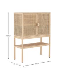 Buffet haut en bois de pin/rotin Sanna, Bois de pin, brun clair, larg. 90 x haut. 120 cm