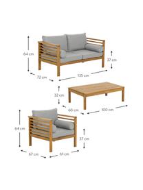 Set lounge de exterior Bo, 4 pzas., Tapizado: poliéster (resistente a l, Estructura: madera de acacia maciza a, Gris, acacia, Set de diferentes tamaños