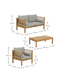 Set lounge para exterior de madera de acacia Bo, 4 pzas., Tapizado: poliéster (resistente a l, Estructura: madera de acacia maciza a, Gris, acacia, Set de diferentes tamaños