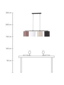 Lampadario grande con paralumi in tessuto Valiz, Struttura: metallo rivestito, Baldacchino: metallo rivestito, Nero, beige, bianco, marrone, Larg. 110 x Alt. 22 cm