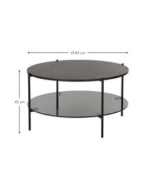 Couchtisch Valentina mit Glasplatte, Tischplatte: Glas, Ablagefläche: Mitteldichte Holzfaserpla, Gestell: Metall, pulverbeschichtet, Eschenholz, schwarz lackiert, Ø 84 cm