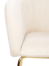 Krzesło z podłokietnikami z aksamitu Isla, Tapicerka: aksamit (poliester) Dzięk, Nogi: metal powlekany, Kremowobiały aksamit, odcienie złotego, S 60 x G 62 cm