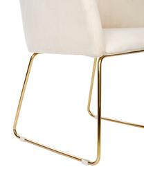 Krzesło z podłokietnikami z aksamitu Isla, Tapicerka: poliester Dzięki tkaninie, Nogi: metal malowany proszkowo, Kremowobiały aksamit, odcienie złotego, S 60 x G 62 cm