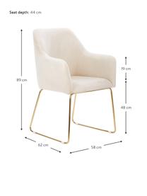 Silla con reposabrazos de terciopelo Isla, Tapizado: terciopelo (poliéster) Al, Patas: metal recubierto, Terciopelo blanco crema, dorado, An 58 x F 62 cm