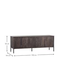 Szafka RTV z drewna jesionowego z ryflowanym frontem Avourio, 3-drzwiowa, Korpus: drewno jesionowe z certyf, Nogi: metal powlekany, Drewno jesionowe, S 150 x W 56 cm