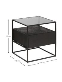 Nachttisch Theodor mit Schublade, Tischplatte: Glas, Gestell: Metall, pulverbeschichtet, Schwarz, B 45 x H 50 cm