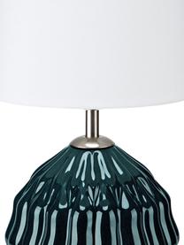 Keramische tafellamp Lora in donkergroen, Lampenkap: textiel, Lampvoet: keramiek, gecoat, Decoratie: metaal, Groen, wit, Ø 19 x H 35 cm