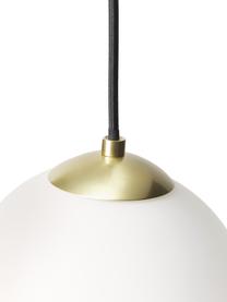 Lámpara de techo de vidrio opalino Beth, Pantalla: vidrio opalino, Anclaje: metal latón, Cable: cubierto en tela, Blanco, latón, Ø 20 cm