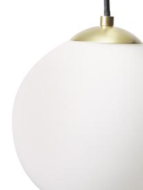 Hanglamp met bollen Beth van opaalglas, Lampenkap: opaalglas, Baldakijn: vermessingd metaal, Decoratie: vermessingd metaal, Wit, messingkleurig, Ø 20 cm