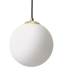 Lampada sferica a sospensione in vetro opalino Beth, Paralume: vetro opalino, Baldacchino: metallo ottonato, Bianco, ottone, Ø 20 cm