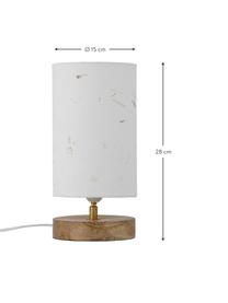 Kleine Tischlampe Phu, Lampenschirm: Papierstoff, Lampenfuß: Mangoholz, Dekor: Metall, beschichtet, Weiß, Mangoholz, Ø 15 x H 28 cm