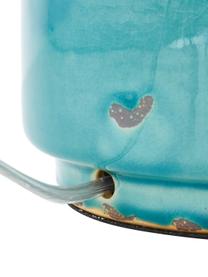 Keramik-Tischlampe Cous mit Antik-Finish, Lampenschirm: Polyester, Lampenfuß: Keramik mit Antik-Finish, Weiß, Blau mit Antik-Finish, Ø 24 x H 42 cm