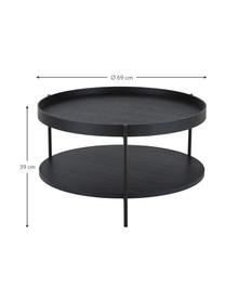 Mesa de centro redonda de madera Renee, Tablero: fibras de densidad media , Estructura: metal con pintura en polv, Negro, Ø 69 cm