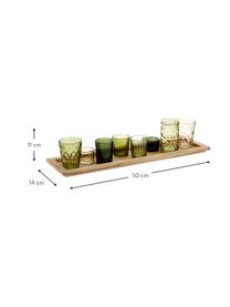 Photophores en verre sur plateau Wibke, 9 élém., Tons verts, bois de paulownia, larg. 50 x haut. 11 cm