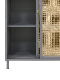 Kast Retro met Weens vlechtwerk en schuifdeuren, 2 deuren, Handvatten: gecoat metaal, Grijs, beige, 95 x 140 cm