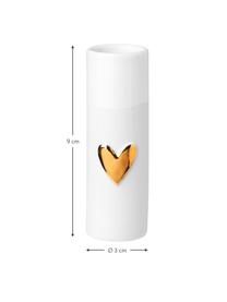 Set de jarrones pequeños de porcelana Love, 4 pzas., Porcelana, Jarrones: blanco Corazón: dorado, Ø 3 x Al 9 cm