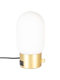 Lámpara de mesa pequeña regulable Urban, con conexión USB, Pantalla: vidrio opalino, Cable: cubierto en tela, Blanco, dorado, Ø 13 x Al 25 cm