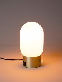 Lámpara de mesa pequeña regulable Urban, con conexión USB, Pantalla: vidrio opalino, Cable: cubierto en tela, Blanco, dorado, Ø 13 x Al 25 cm